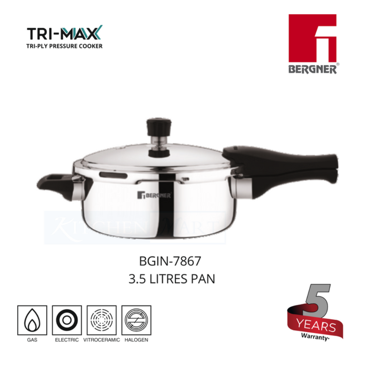 Bergner Tri-Max Tri-Ply Pressure Cooker 3.5L