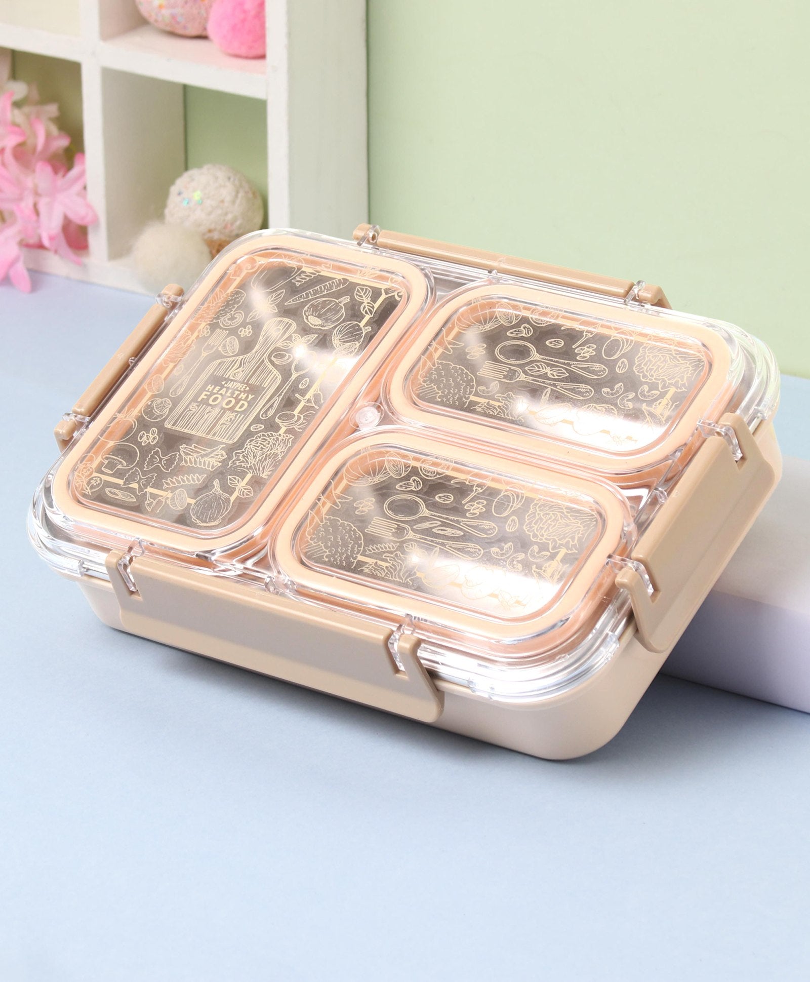 Jaypee Stainless Steel Exteel Tripple Cavity Lunchbox- Peach