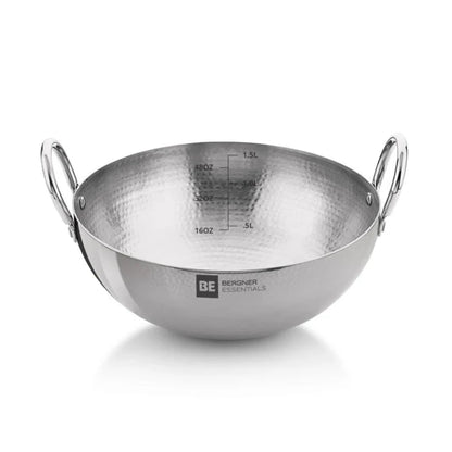 Be Bergner 18cm (1.3L) Stainless Steel Hammered Kadhai, (Induction Base)