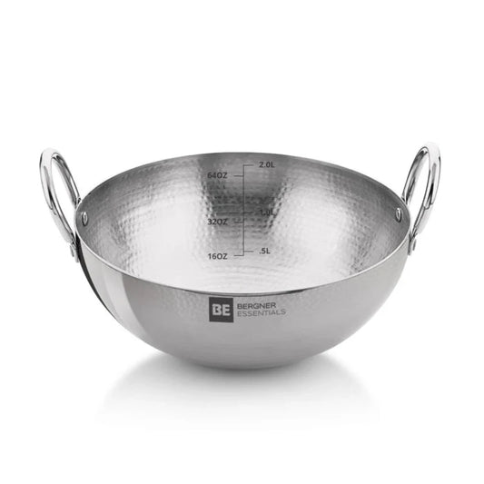 Be Bergner 20cm (1.85L) Stainless Steel Hammered Kadhai, (Induction Base)