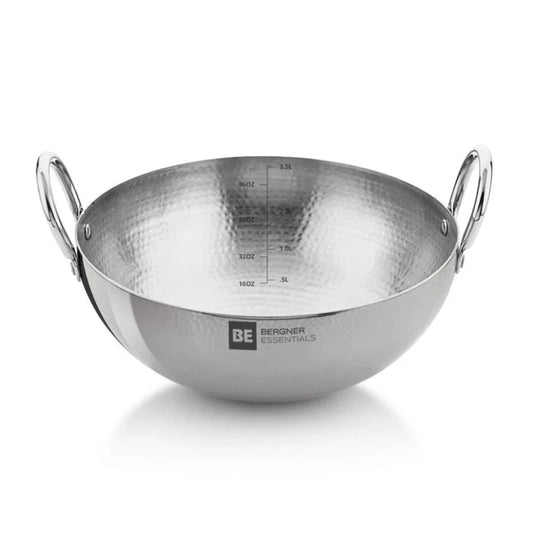 Be Bergner 26cm (3.0L) Stainless Steel Hammered Kadhai, (Induction Base)