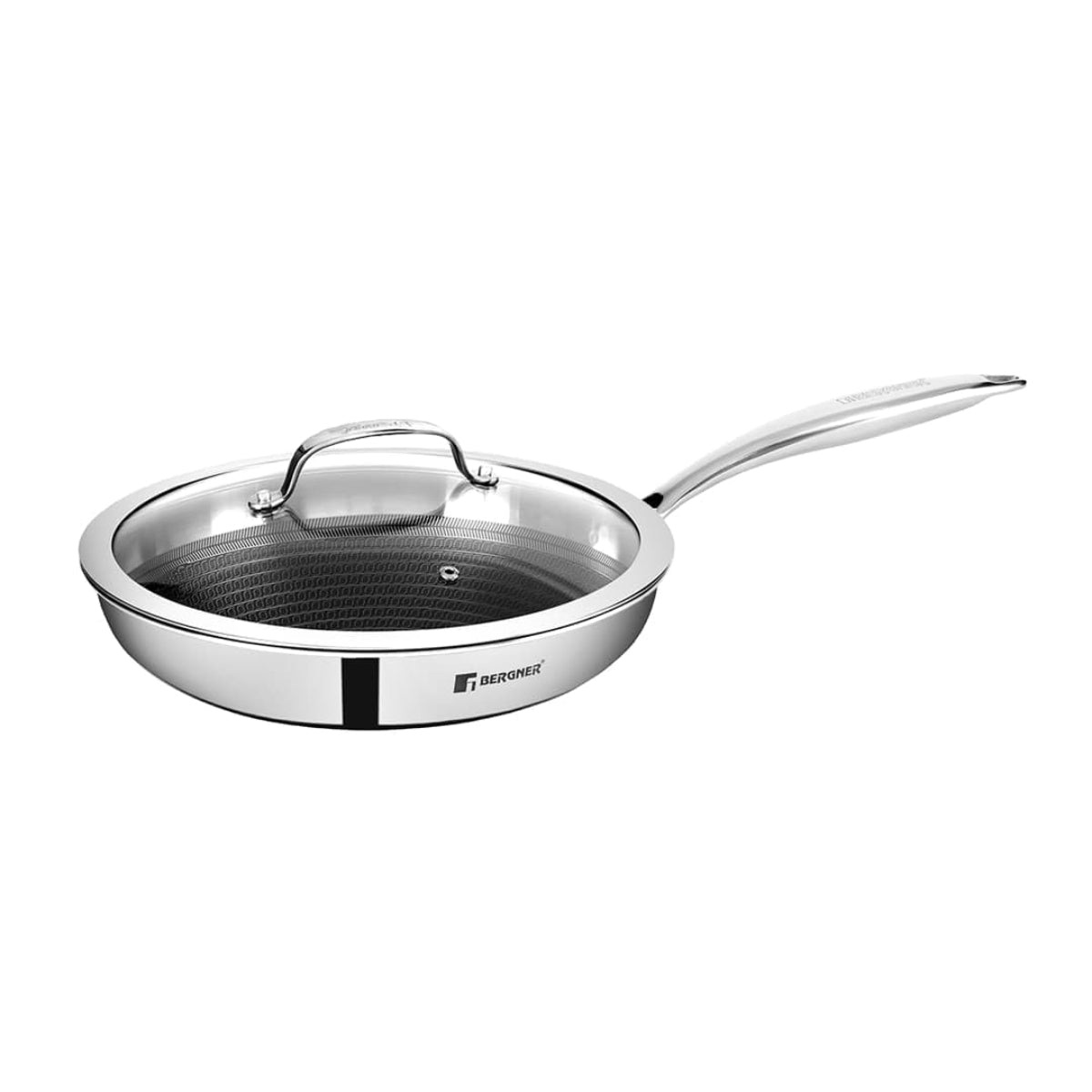 Bergner Hitech TriPly Stainless Steel Frypan with Glass Lid Nonstick Induction Base Frypan