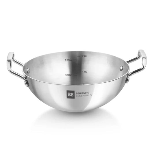 Be Bergner 22cm TriPly Stainless Steel Extra Deep Kadhai, (Induction Base)