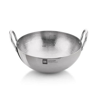 Be Bergner 16cm (0.99L) Stainless Steel Hammered Kadhai, (Induction Base)