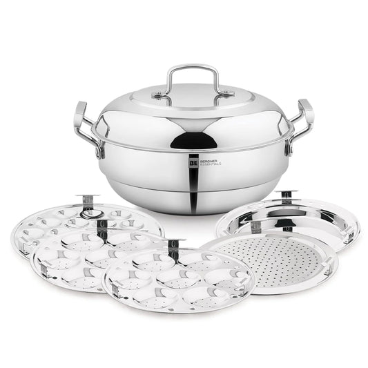 Bergner Essentials Triply Stainless Steel 27cm Multi Kadhai with 6 Plates - Induction Compatible - 6308