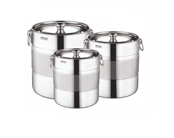 Mintage Stainless Steel Matrix Stock Pot Dual Tone - 4 L, 5 L, 7 L Silver Utility Container (Pack of 3, Silver)