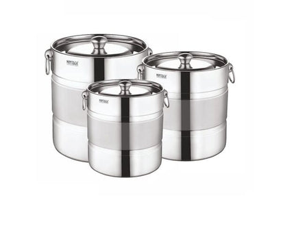 Mintage Stainless Steel Matrix Stock Pot Dual Tone - 4 L, 5 L, 7 L Silver Utility Container (Pack of 3, Silver)