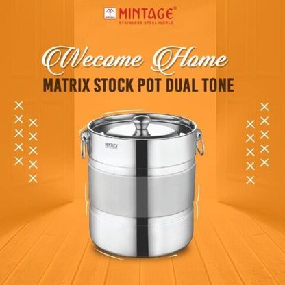 Mintage Stainless Steel Matrix Stock Pot Dual Tone - 4 L, 5 L, 7 L Silver Utility Container (Pack of 3, Silver)