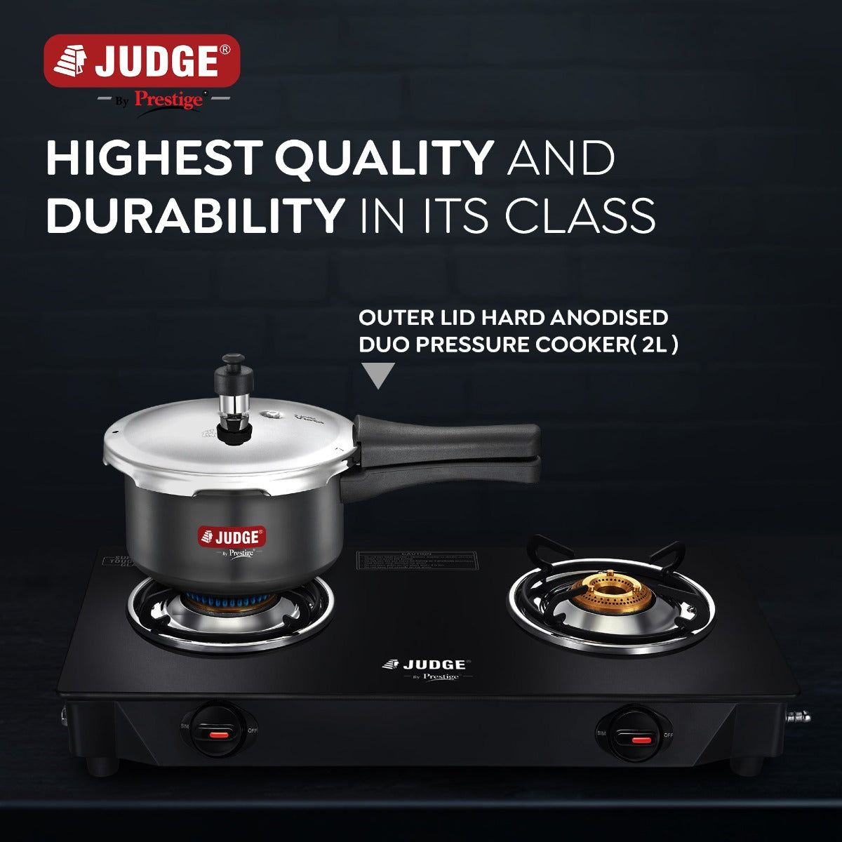 Judge Vista Hard Anodised Outer Lid 2L Pressure Cooker by Prestige | Induction Friendly