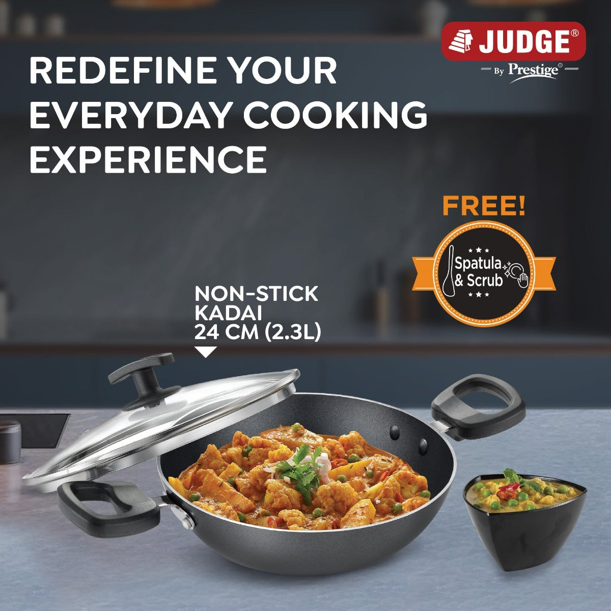 Judge Non Stick Kadhai with Glass Lid (24 cm) by Prestige