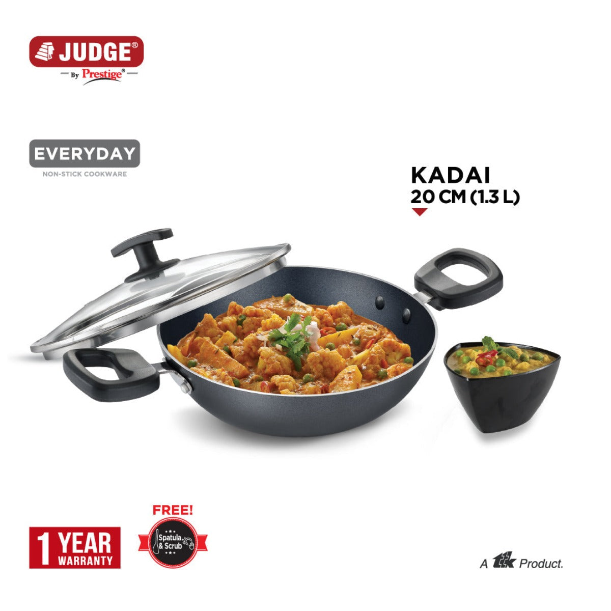 Judge Non Stick Kadhai with Glass Lid (20 cm) by Prestige