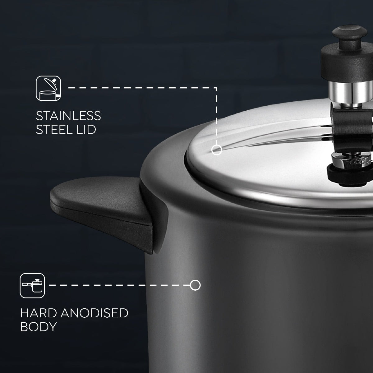 Judge Vista Hard Anodised Inner Lid 5L Pressure Cooker by Prestige | Induction Friendly