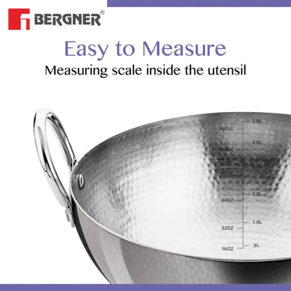 Be Bergner 12cm (0.45L) Stainless Steel Hammered Kadhai, (Induction Base)