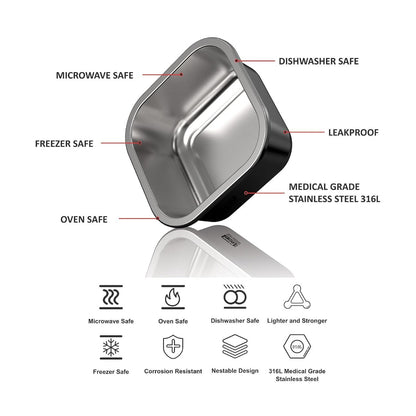 Joyo MaxSafe - India's First 100% Microwave Safe Stainless Steel Leakproof Food Storage Container - 600ML, Square - 3503