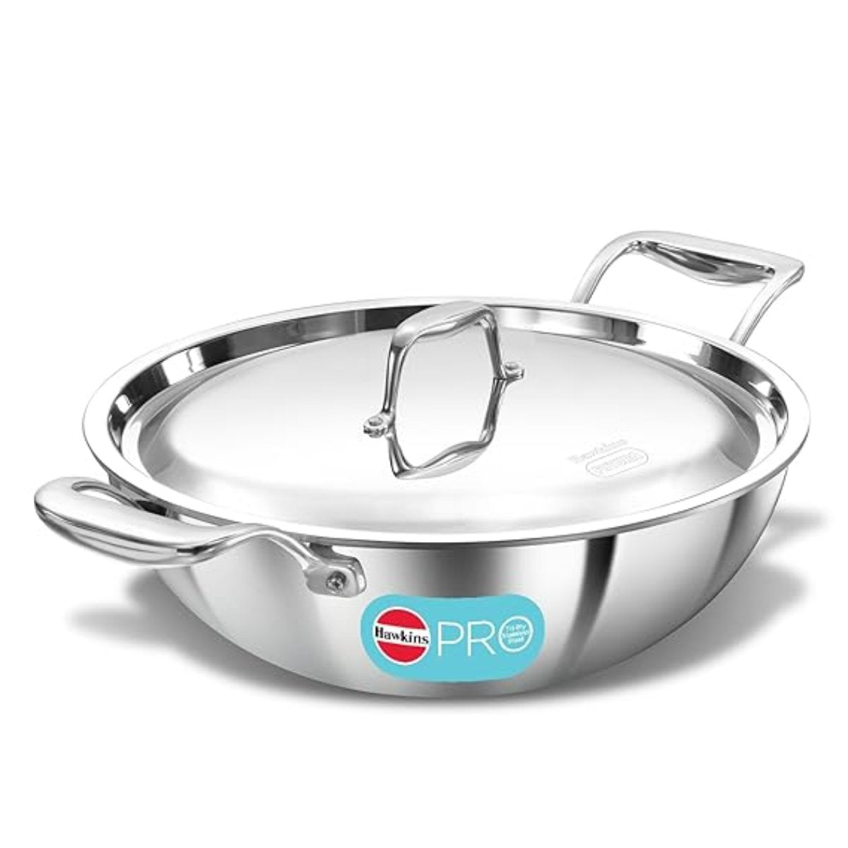 Hawkins Pro Triply Stainless Steel Deep-Fry Pan/Kadhai with Stainless Steel Lid 26 cm/3.5L