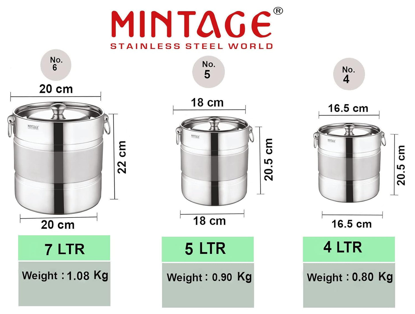 Mintage Stainless Steel Matrix Stock Pot Dual Tone - 4 L, 5 L, 7 L Silver Utility Container (Pack of 3, Silver)