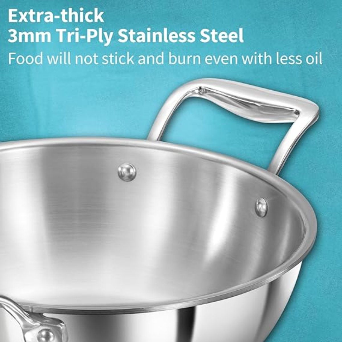 Hawkins Pro Triply Stainless Steel Deep-Fry Pan/Kadhai with Stainless Steel Lid