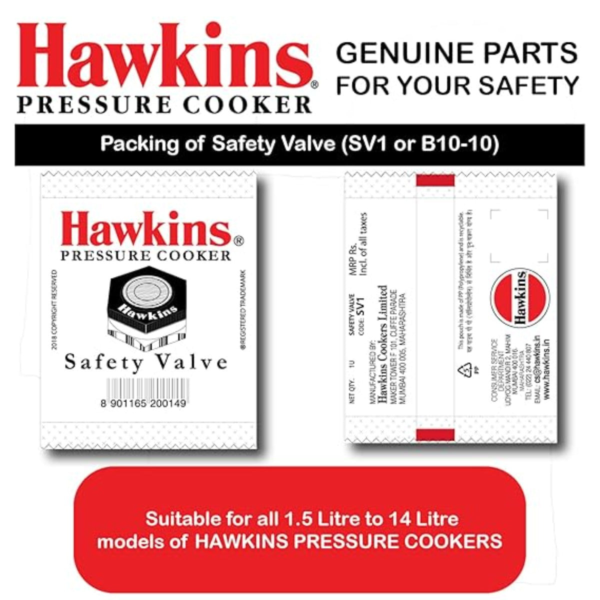 Hawkins Safety Valve for Cooker Size 1.5L to 14L (SV)