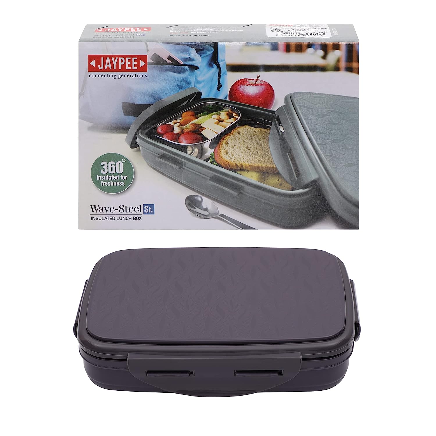 JAYPEE Stainless Steel Insulated Lunch Box Wavesteel Sr. Raider Grey, 600 ml, Suitable for School, Offices and picnics,Microwave Safe