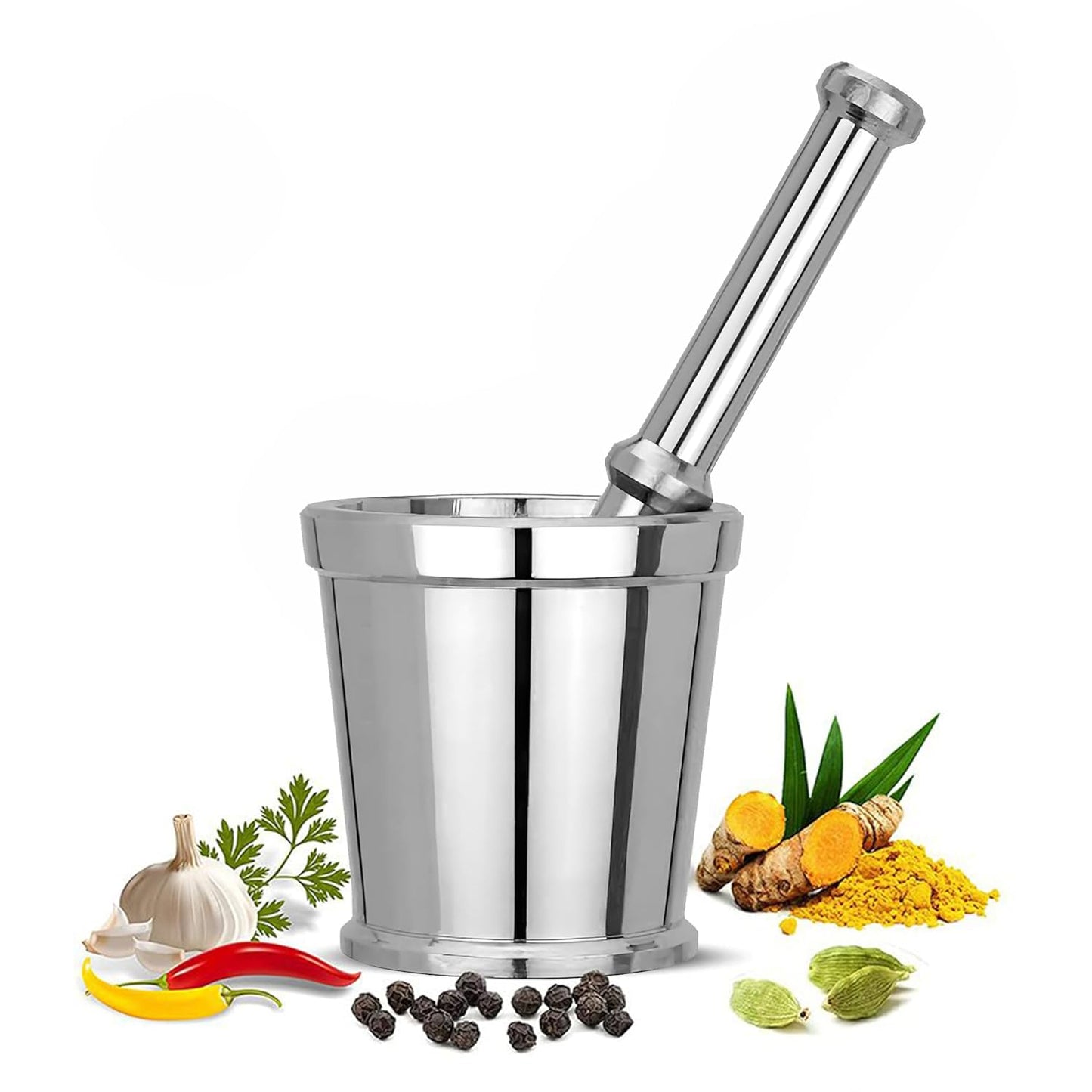 Stainless Steel Mortar & Pestle Set|Spice Mixer|Khalbatta|Okli Musal | Khal | Imam Dasta for Kitchen - Size 3