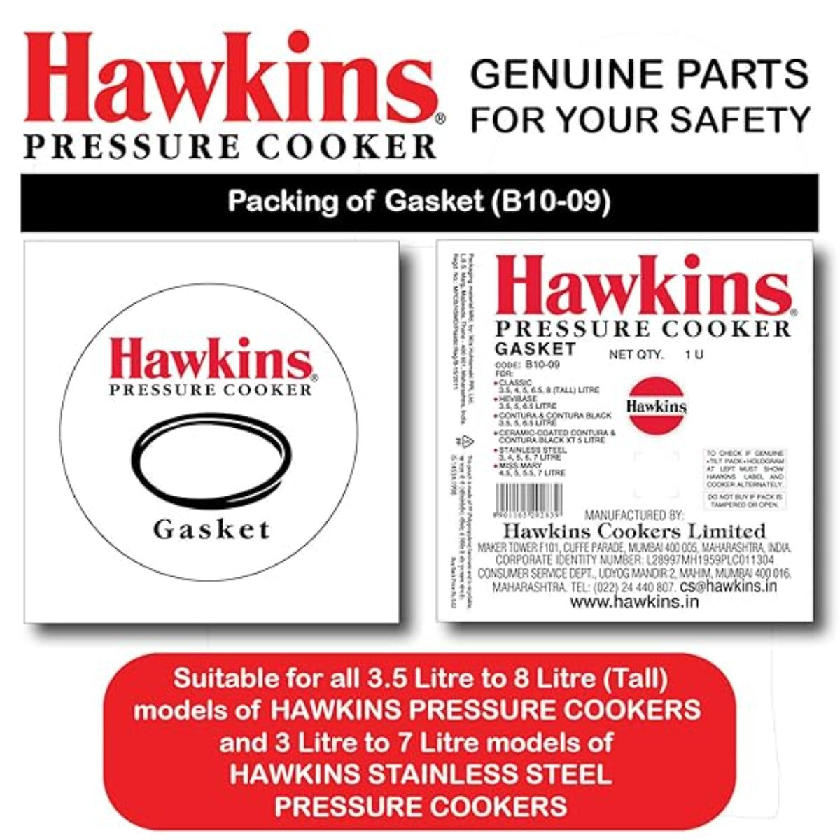 Hawkins Standard Gasket (SG) for Cooker Size 3.5 litre to 8 Litre Tall