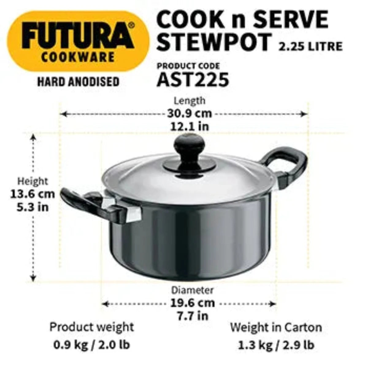 Futura Hard Anodised Cook-n-Serve Stewpot With Stainless Steel Lid(AST225)