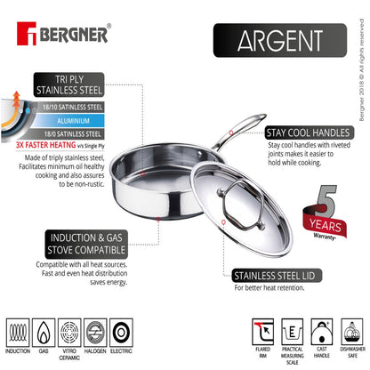 Bergner Argent Triply Sautepan with Lid