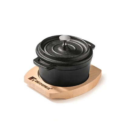 Bergner Cook & Share 10 cm (265ml) Cast Iron Mini Casserole with Lid, Comes with Wooden Tray (Induction Base)