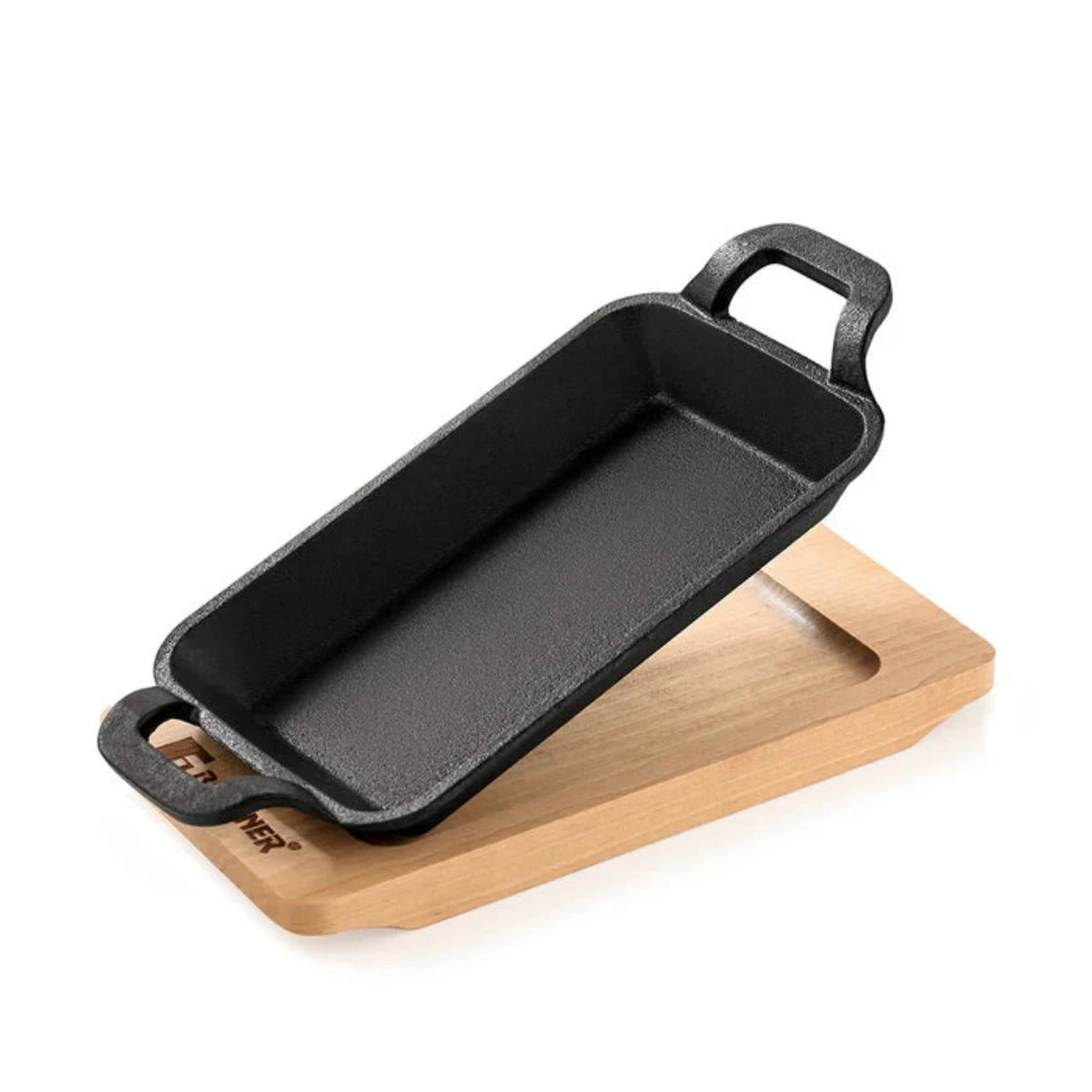 Bergner 17 cm Cast Iron Mini Pan, Cookware & Serveware Comes with Wooden Tray (Induction Base)