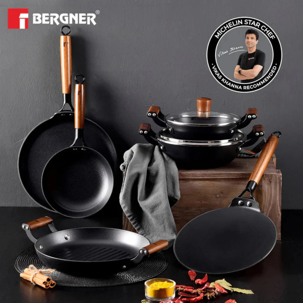 Bergner Odin 20 cm Cast Iron Frypan with Wooden Handle (Induction Base)