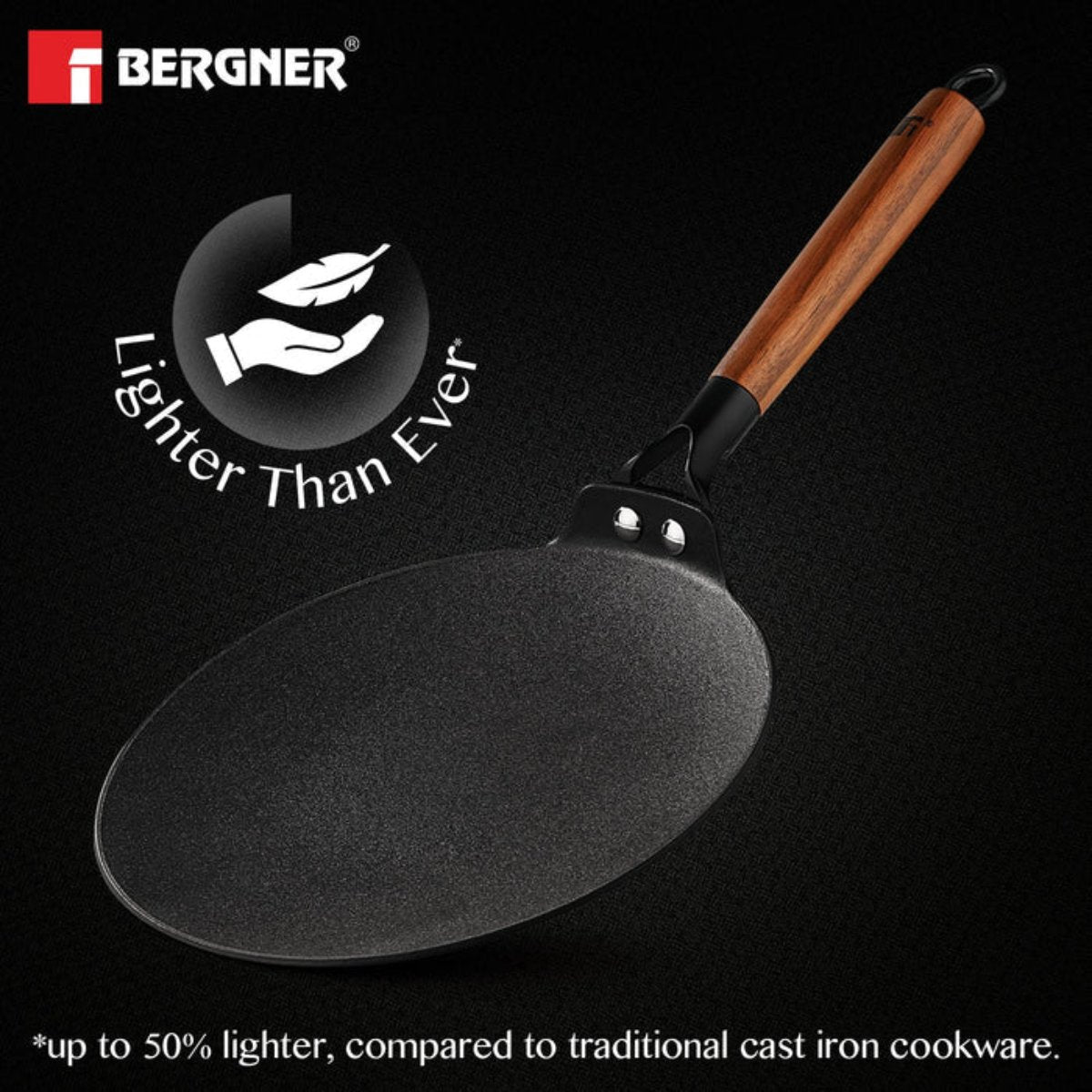 Bergner Odin 22 cm Cast Iron Roti Tawa w/h Wooden Handle (Induction Base)