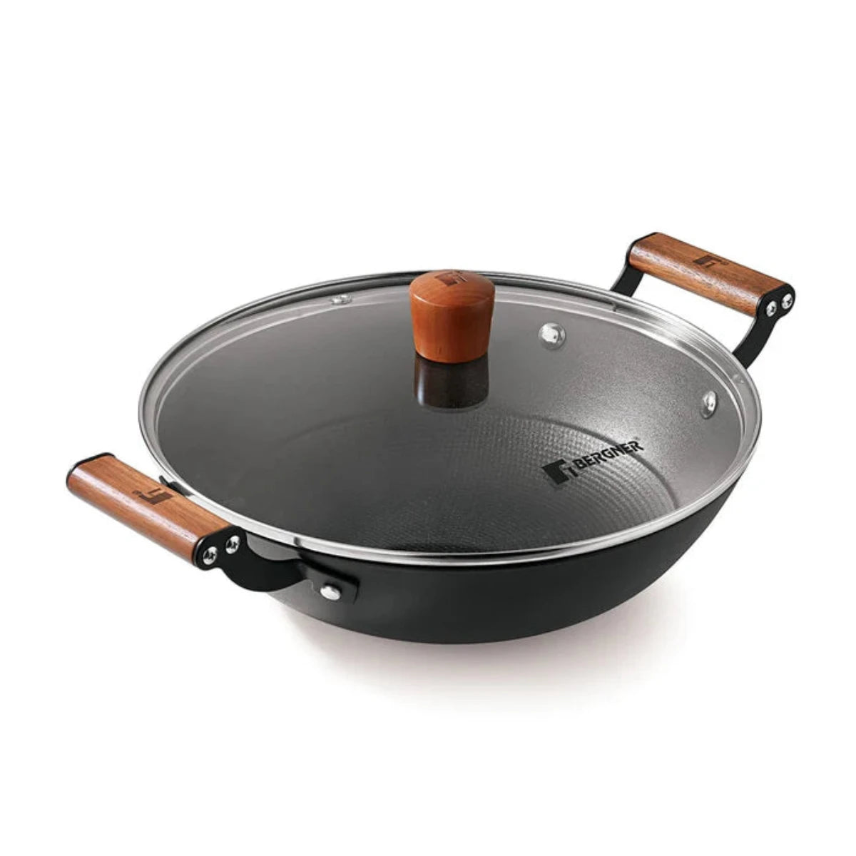 Bergner Odin 20 cm Cast Iron Kadai with Glass Lid, 1.4L Capacity Enamel Finish (Induction Base)