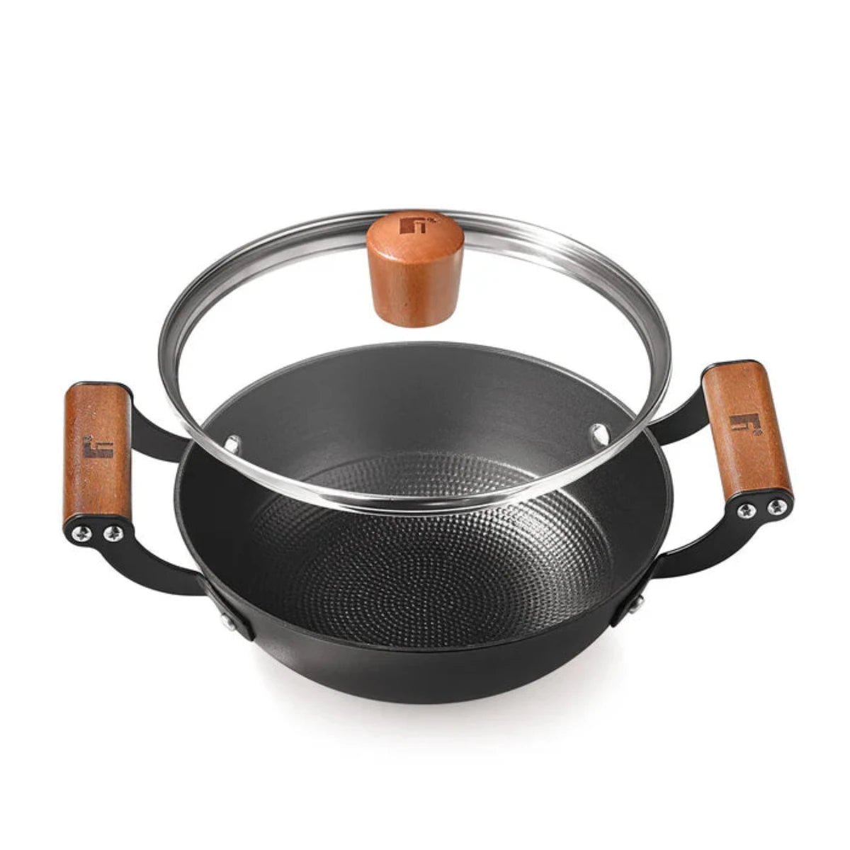 Bergner Odin 20 cm Cast Iron Kadai with Glass Lid, 1.4L Capacity Enamel Finish (Induction Base)