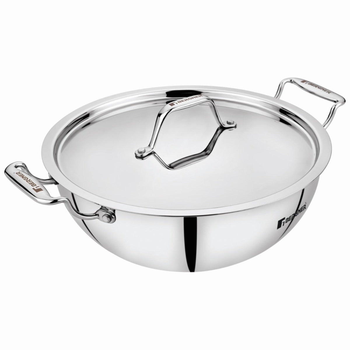 Bergner Argent Tri-Ply Stainless Steel Deep Kadhai with SS Lid