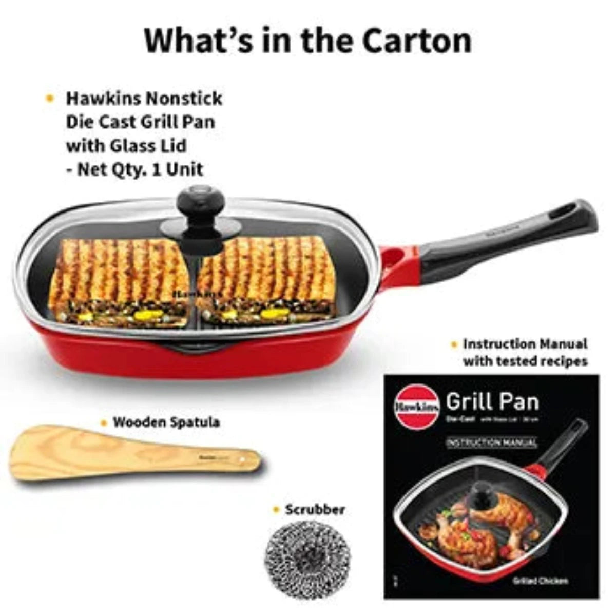 Hawkins Die Cast Nonstick Grill Pan | Red & Black