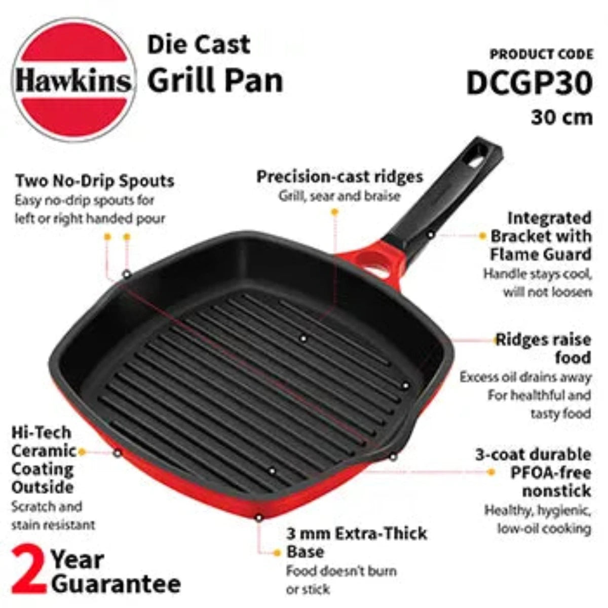 Hawkins Die Cast Nonstick Grill Pan | Red & Black