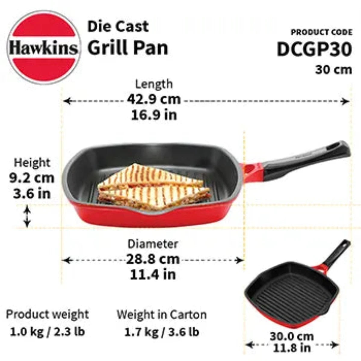 Hawkins Die Cast Nonstick Grill Pan | Red & Black