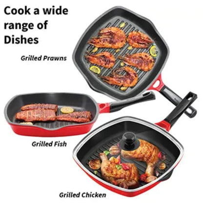 Hawkins Die Cast Nonstick Grill Pan | Red & Black