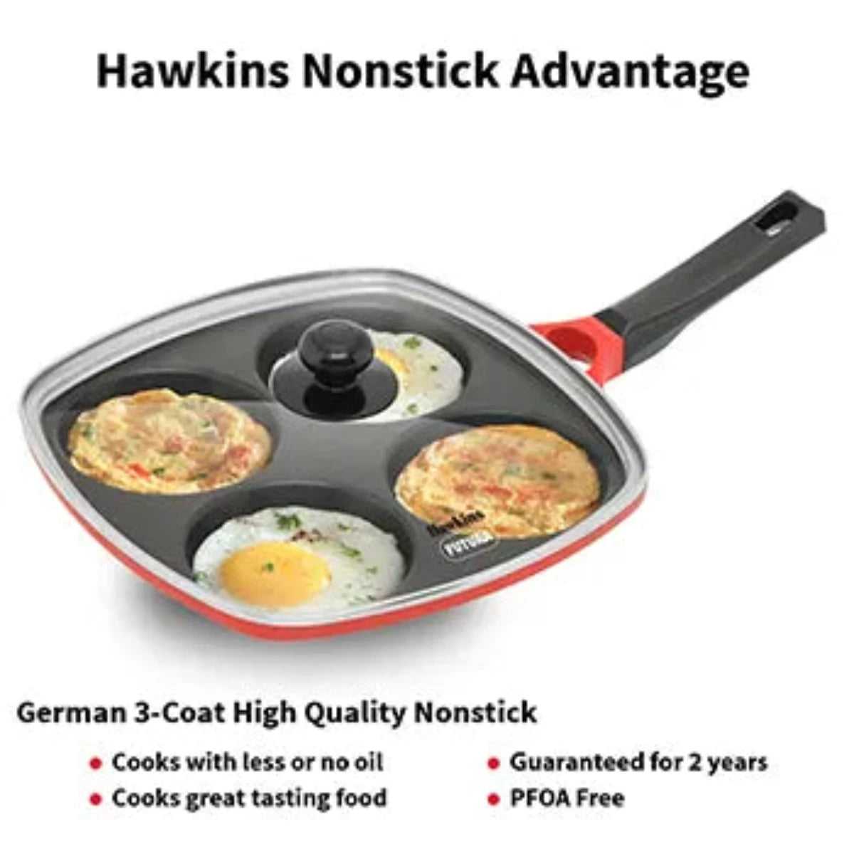 Hawkins 30 cm Die-Cast Multi Snack Pan with Glass Lid (DCMS30G)| Red & Black