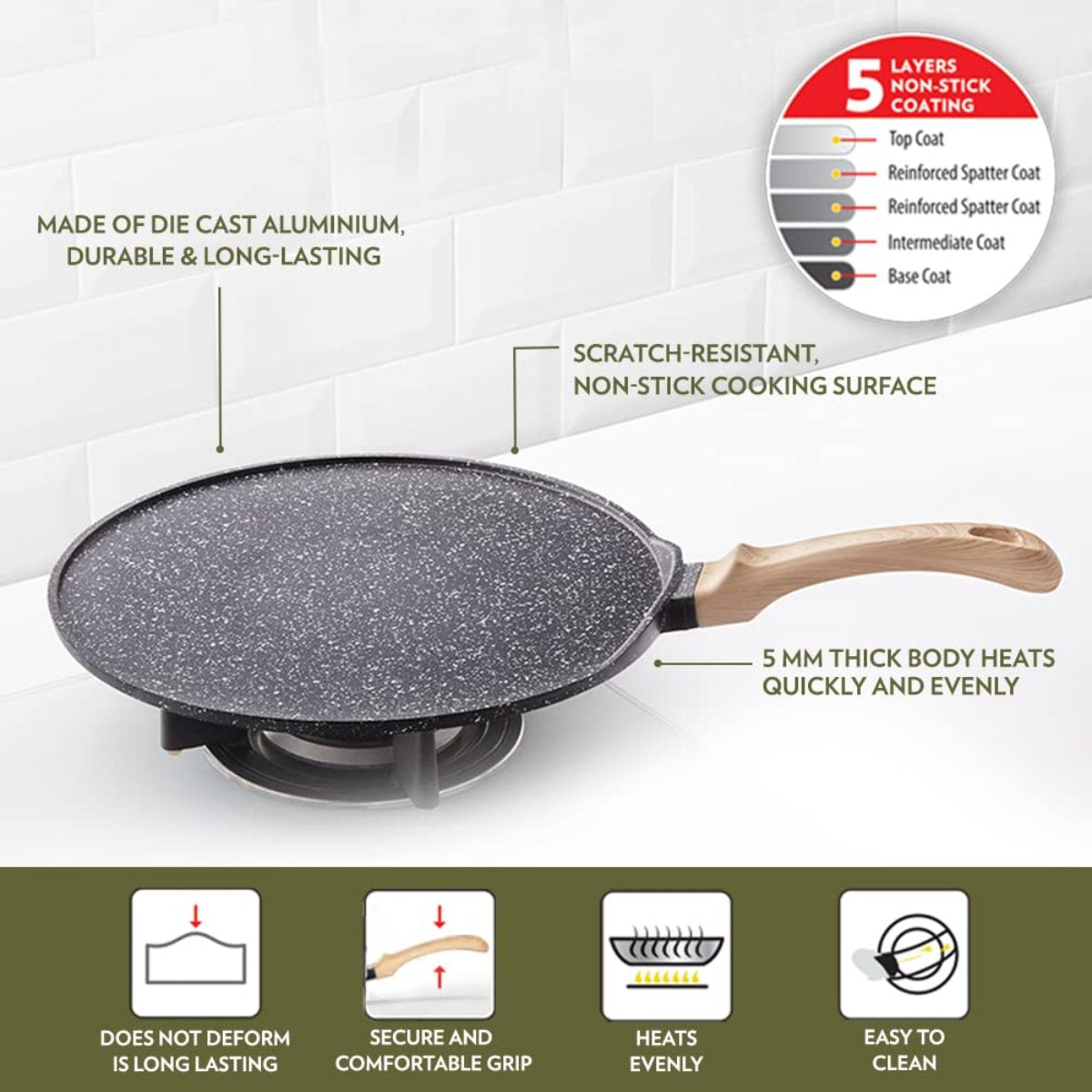 Borosil Vajra Nonstick Flat Tawa