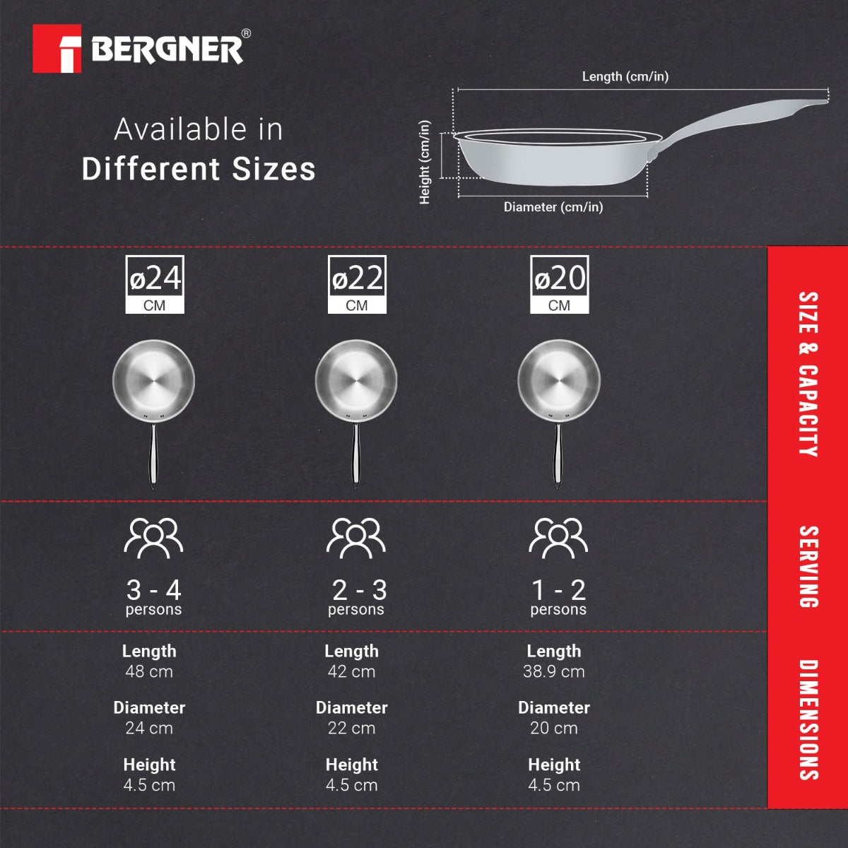 Bergner Argent Triply Stainless Steel Frypan