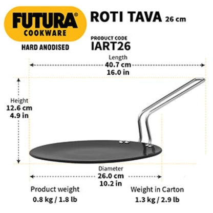 Futura Hard Anodised Roti Tava 26cm 4.88 mm Induction Base By Hawkins IART26