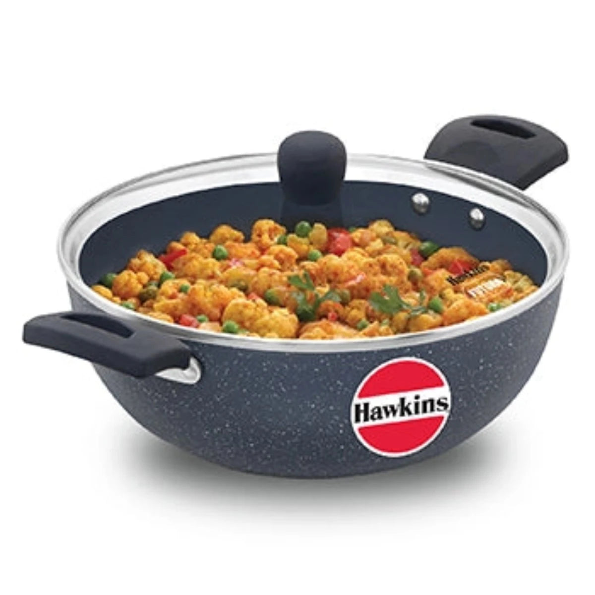 Hawkins Ceramic Nonstick Deep Kadhai with Glass Lid | Induction Compatible