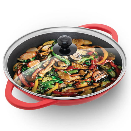 Hawkins Die Cast Non Stick 3 Ltr Shallow Kadhai/WokWith Glass Lid (IDCSK3G)