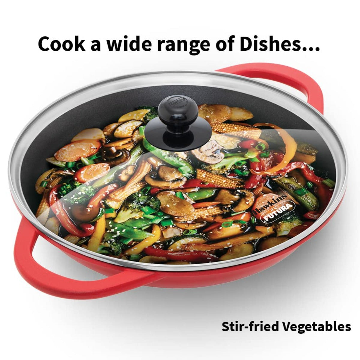 Hawkins Die Cast Non Stick 3 Ltr Shallow Kadhai/WokWith Glass Lid (IDCSK3G)