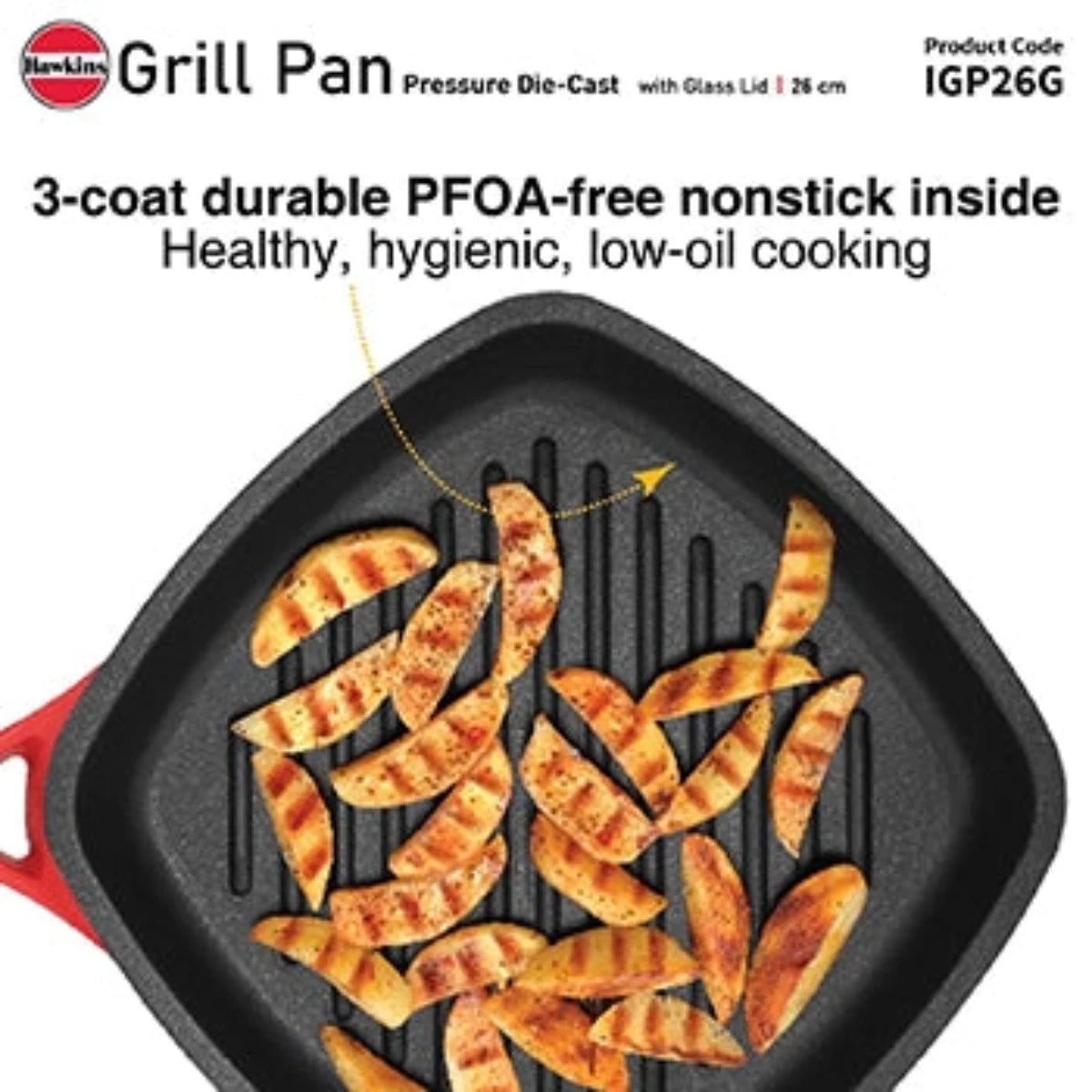 Hawkins Die Cast Nonstick Grill Pan | Red & Black