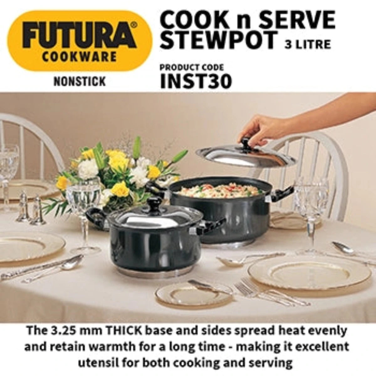 Futura Nonstick Cook n Serve Stewpot 3 L With SS Lid Induction Friendly INST30