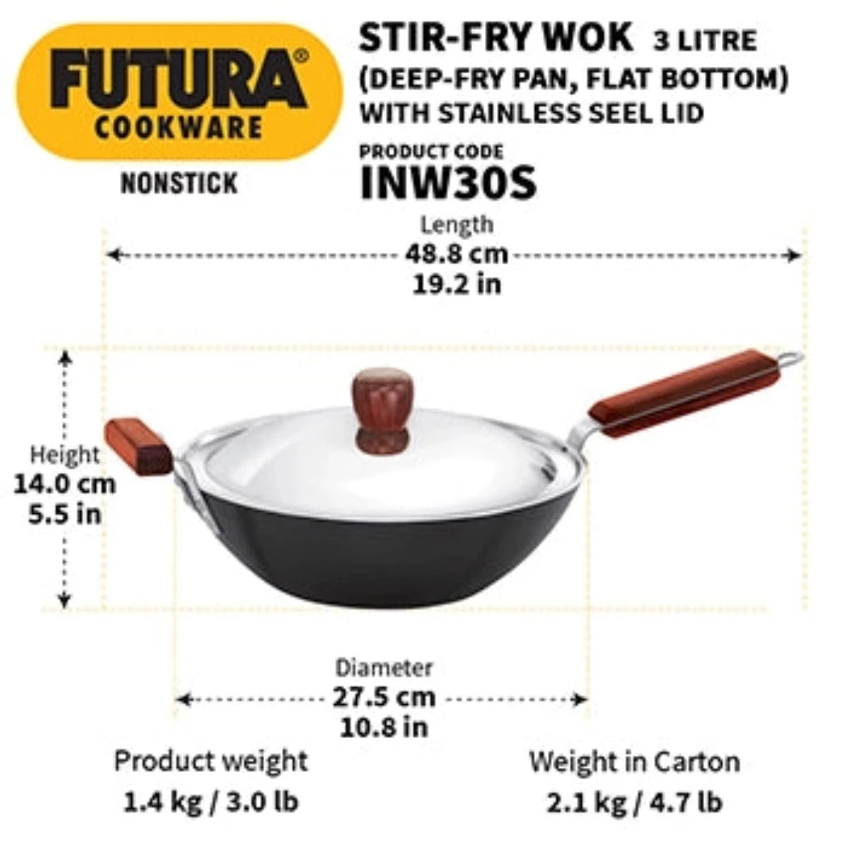 Futura Nonstick 3 L Induction Friendly Stir-Fry Wok By Hawkins