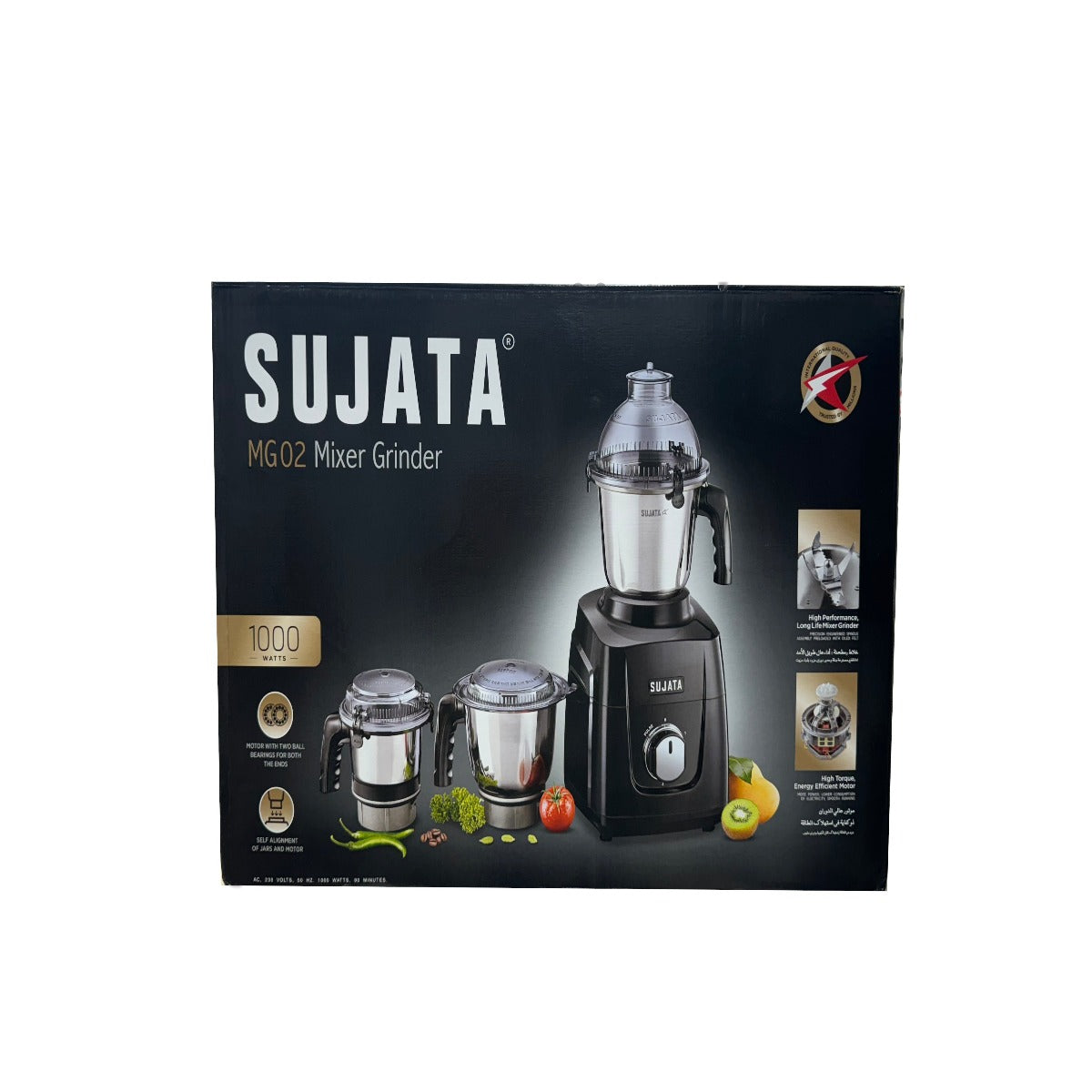 SUJATA MG02- Black 1000W Mixer Grinder (3 Jars, Black)