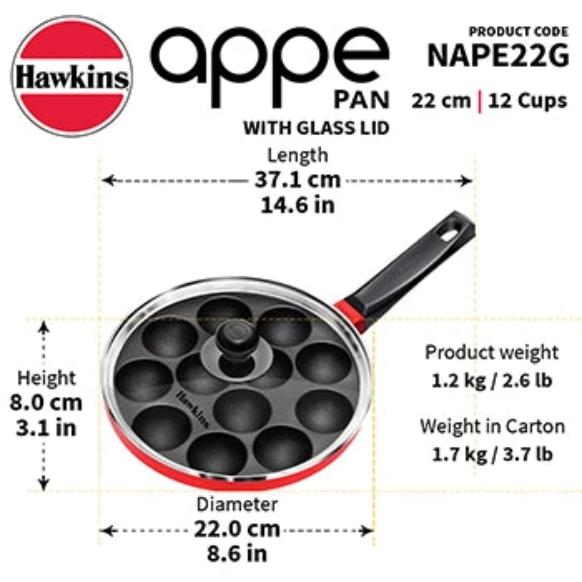 Hawkins Appe Pan with Glass Lid, Red